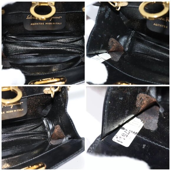 Salvatore Ferragamo Gancini Chain Bag Leather 2way Black Gold Silver Auth hk2202 - Picture 16 of 16